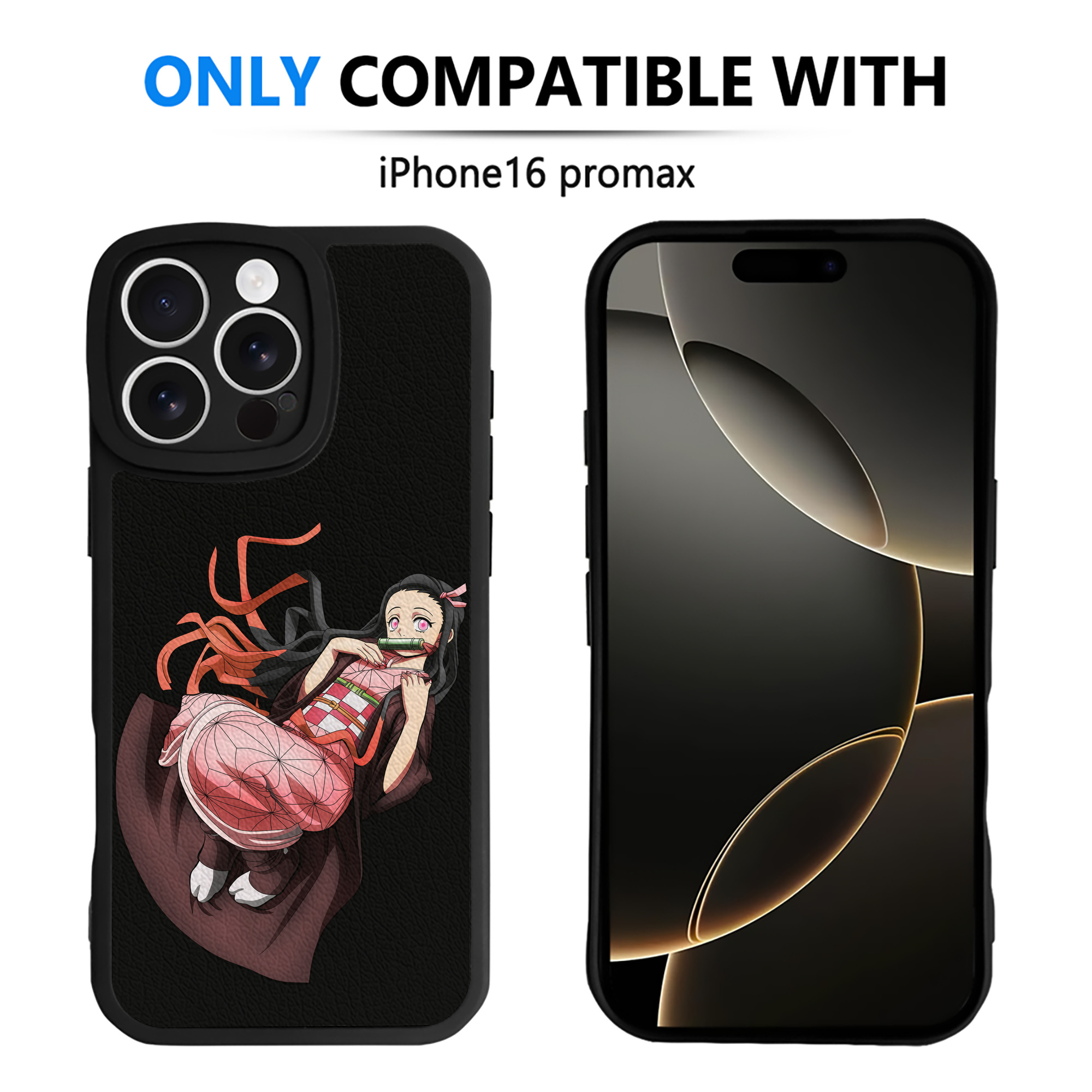 （画像用） 鬼滅の刃（きめつのやいば）竈門 禰󠄀豆子／かまど ねずこ Kamado Nezuko 【iPhone 16シリーズ対応】シリコンスマホケース（レザー調） 材質：シリコン